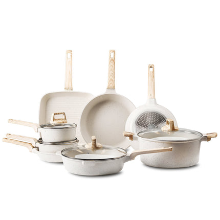 19-Piece Nonstick Granite Cookware Set, Induction, White