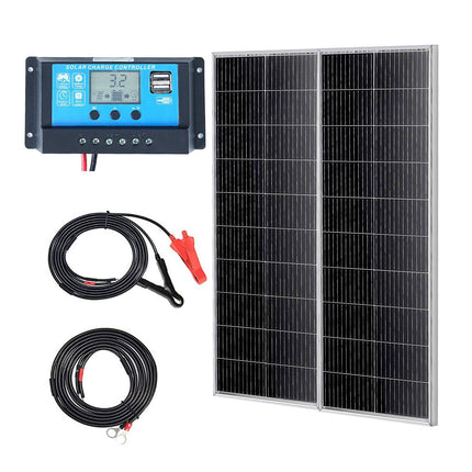 200W Monocrystalline Solar Panel Kit, 12V, 2 Panels, Controller
