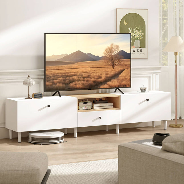 200 cm TV Stand for 90-Inch TVs, 2 Doors, Drawer, White