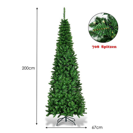 200 cm schmaler Weihnachtsbaum mit warmweißen LEDs künstlicher Weihnachtsbaum grün