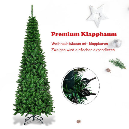 200 cm schmaler Weihnachtsbaum mit warmweißen LEDs künstlicher Weihnachtsbaum grün