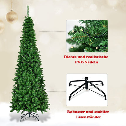 200 cm schmaler Weihnachtsbaum mit warmweißen LEDs künstlicher Weihnachtsbaum grün
