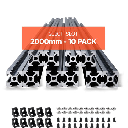 2020 T-Slot Aluminum Extrusion, 10 Pack 2000mm Black