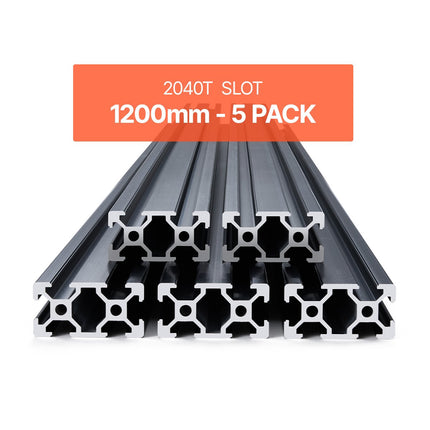 2040 T-Slot Aluminum Extrusion, 1200mm, 5-Pack Black