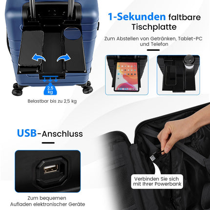 Palubní skořepinový kufr 20 palců, přední kapsa, TSA, USB
