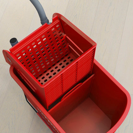 Úklidový kbelík 20L se ždímačem a kolečky, červený plast
