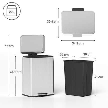 Pedálový koš 20L se soft-close víkem a vyjímatelnou vnitřní nádobou