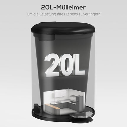 Pedálový odpadkový koš 20L, soft-close víko, černý kov