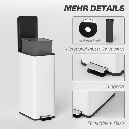 Odpadkový koš 20L, soft-close víko, nerez, bílý