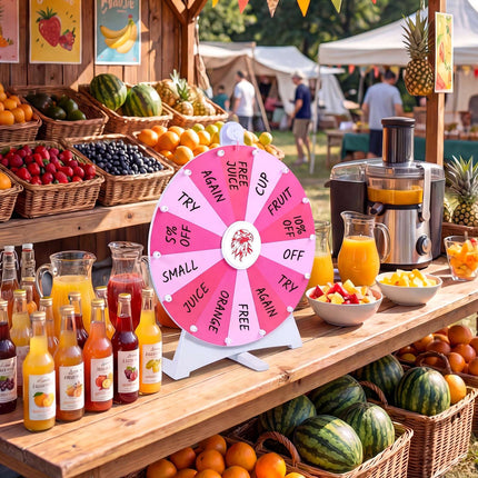 20" Pink Prize Wheel, 14 Slots, Blackboard Marker Included