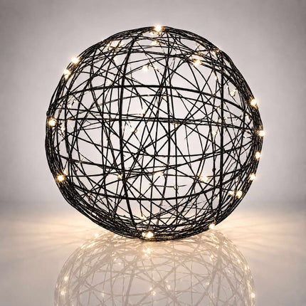 20 cm Black LED Decor Ball – Warm White Light