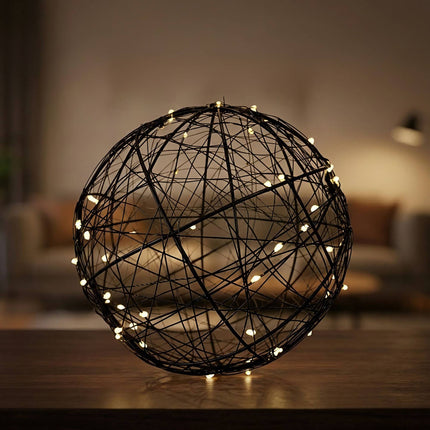 20 cm Black LED Decor Ball – Warm White Light