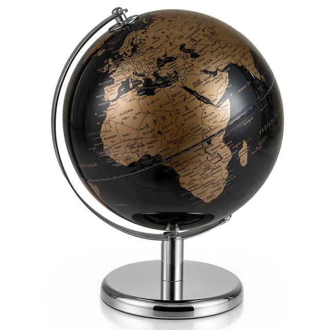 Zwarte metalen wereldbol van 20 cm met standaard - Educatief hulpmiddel