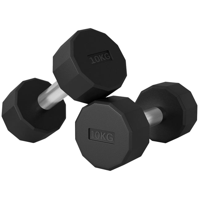 20 kg dumbbell set in metal, non-slip, black, strength training