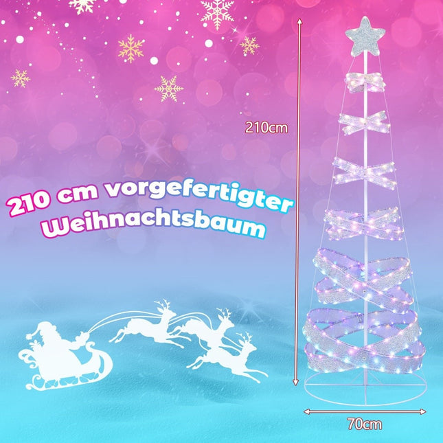 210 cm LED-spiraalkerstboom van polyestermetaal met 341 LED's & 34 lichtstanden & ster