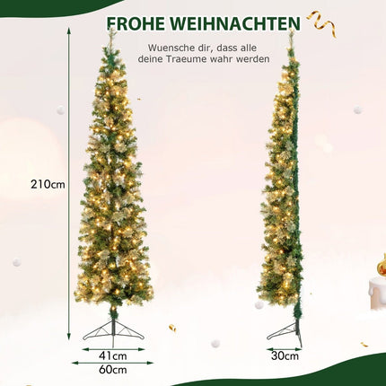 Poloviční vánoční stromek 210cm s osvětlením, umělý půlstromek
