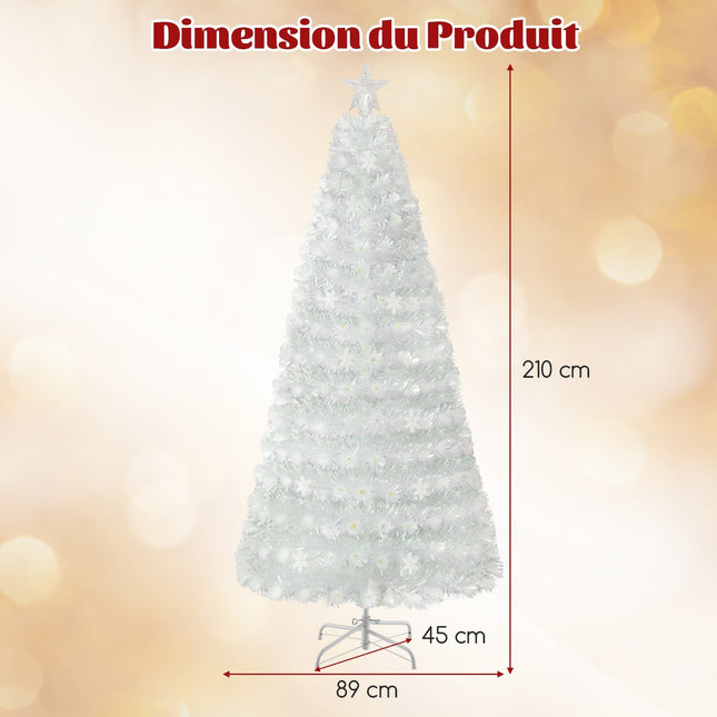 Bílý umělý vánoční stromek 210 cm s LED osvětlením