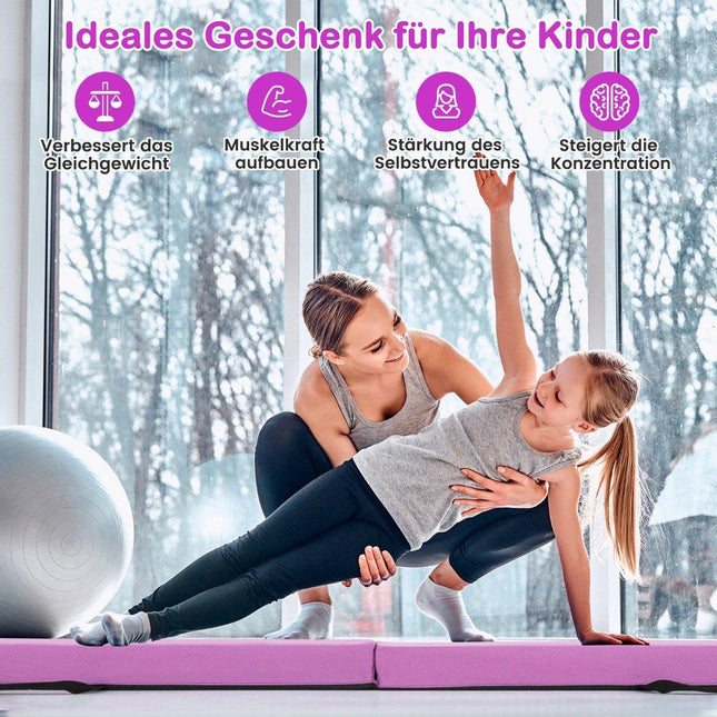 Gymnastická kladina 210 cm, skládací, protiskluzová, nosnost do 73 kg, fialová