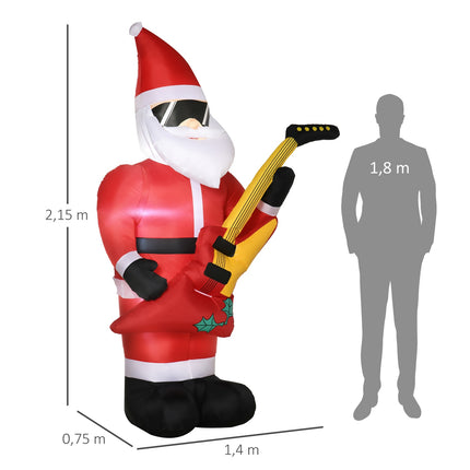 Nafukovací Santa s kytarou a LED světly, 215 cm, voděodolný