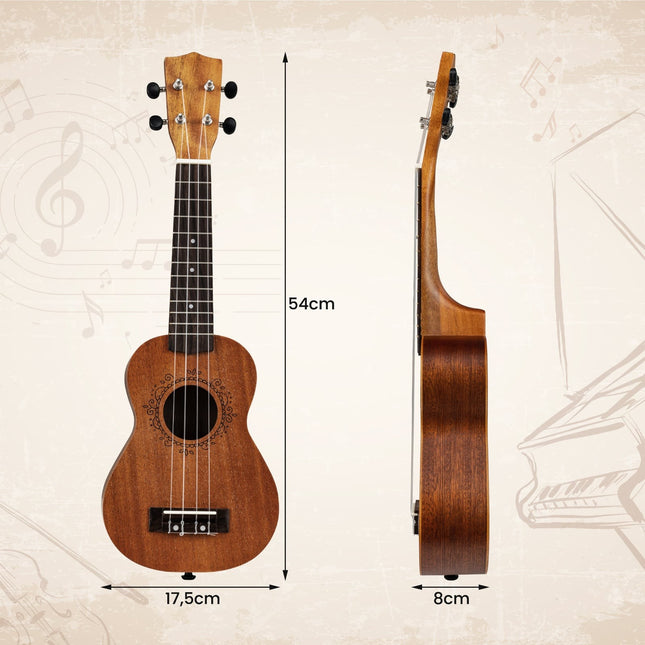 Mahagonové ukulele 21 palců, sada s obalem a příslušenstvím