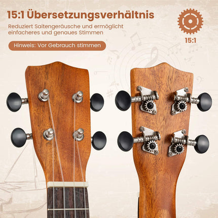 Mahagonové ukulele 21 palců, sada s obalem a příslušenstvím
