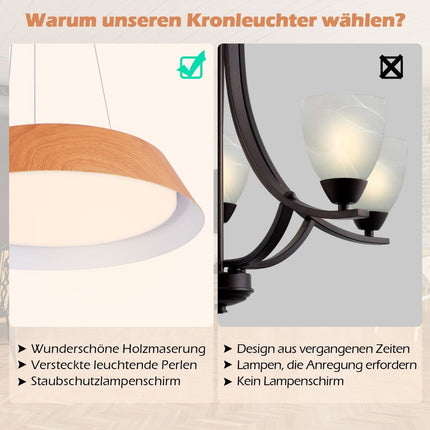LED stropní svítidlo 21W, úsporná stropní lampa s kovovým rámem v dekoru dřeva, přírodní