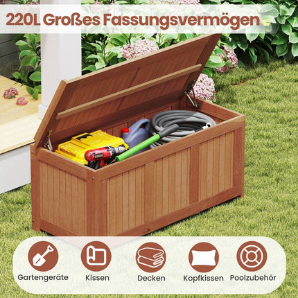 Dřevěný zahradní úložný box 220L s víkem – univerzální