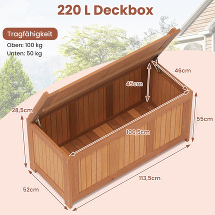 Dřevěný zahradní úložný box 220L s víkem – univerzální