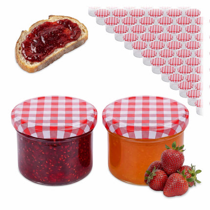 Skleněné sklenice 220 ml s červeno-bílými víčky twist-off, sada 75 ks