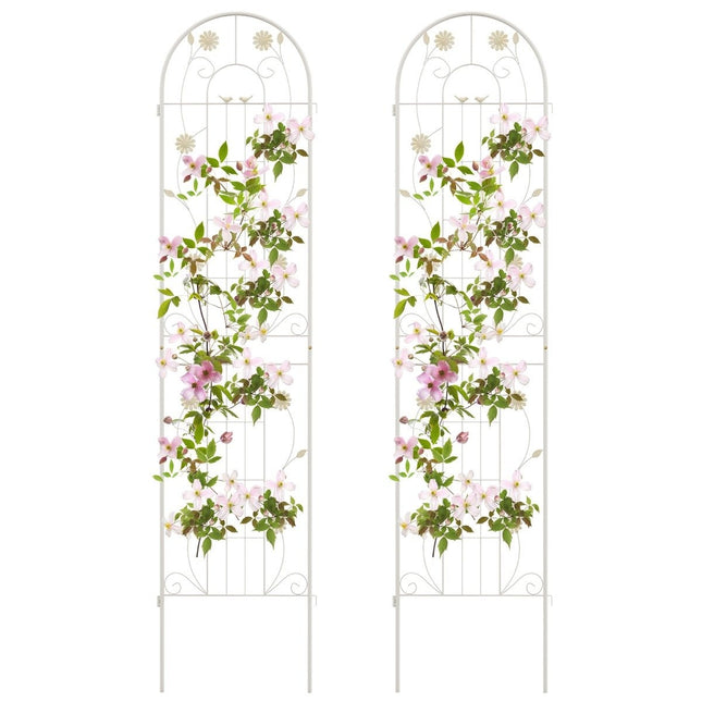 220 x 50 cm Set van 2 metalen trellis voor het bevestigen van decoratieve tuinhekken, vrijstaande trellis, wit