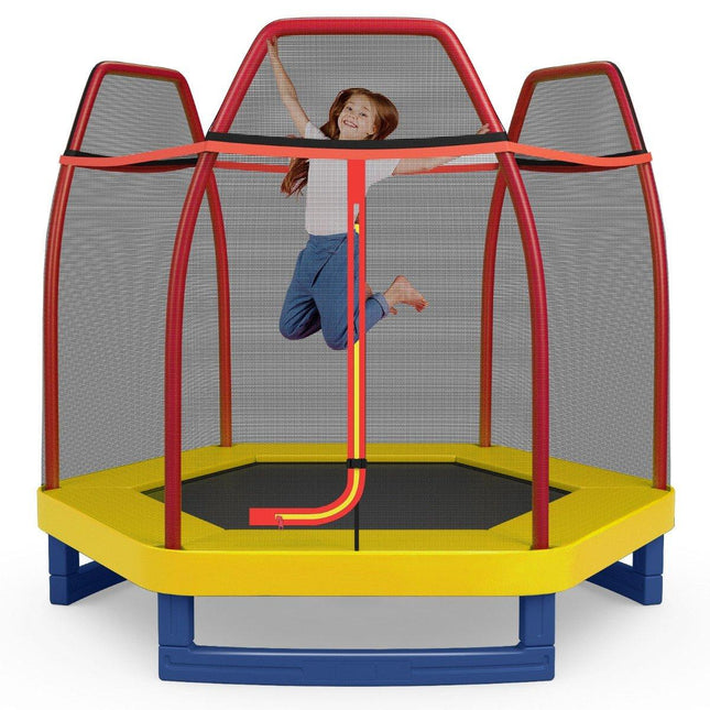 Ø223cm garden trampoline with safety net indoor/outdoor trampoline for children orange