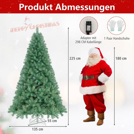 Umělý vánoční stromek 225 cm s LED osvětlením, zelený