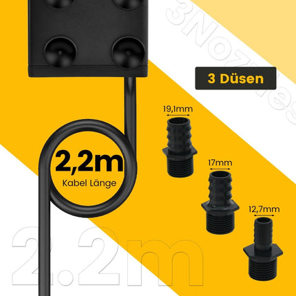 Mini akvarijní čerpadlo 22 W s výtlakem 2.2 m, kabelem 1.83 m a 3 tryskami, 900 L/h