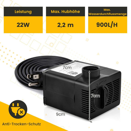 Mini akvarijní čerpadlo 22 W s výtlakem 2.2 m, kabelem 1.83 m a 3 tryskami, 900 L/h