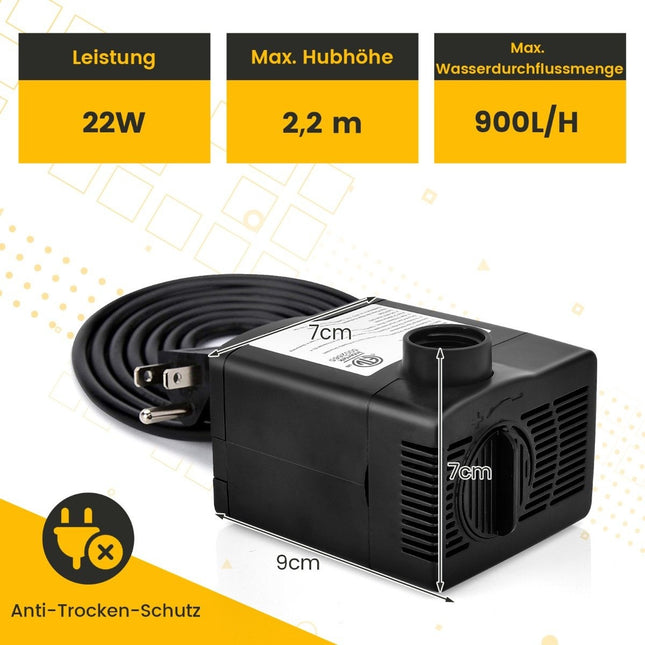 Mini akvarijní čerpadlo 22 W s výtlakem 2.2 m, kabelem 1.83 m a 3 tryskami, 900 L/h