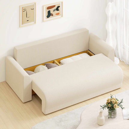 230 cm 3-Seater Sleeper Sofa, Storage, Cord Beige