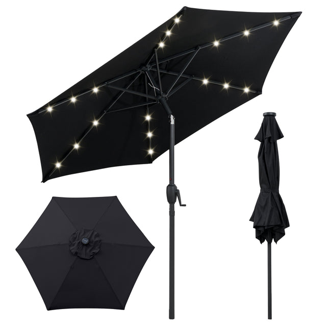 Černý zahradní slunečník 230 cm se solárními LED světly