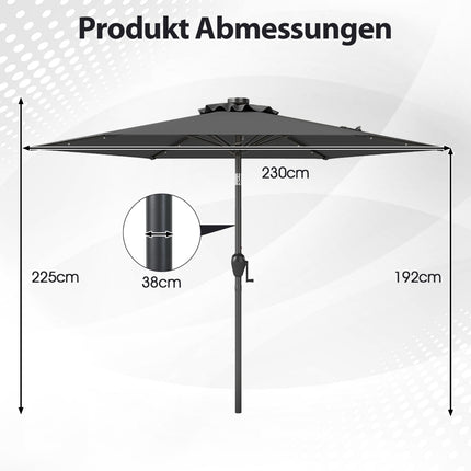 Zahradní slunečník 230 cm se solárními LED světly a klikou