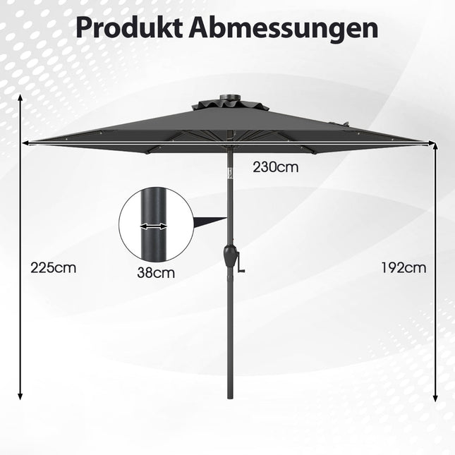 Zahradní slunečník 230 cm se solárními LED světly a klikou