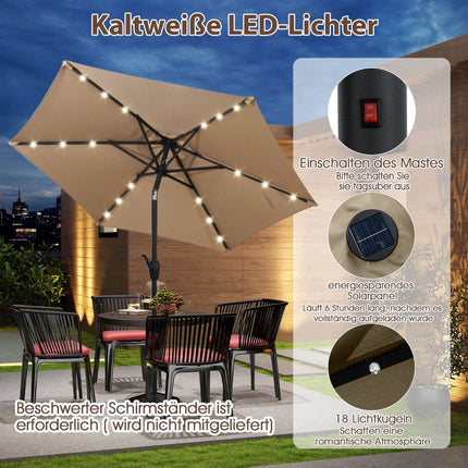 Zahradní slunečník 230 cm se solárními LED světly a klikou