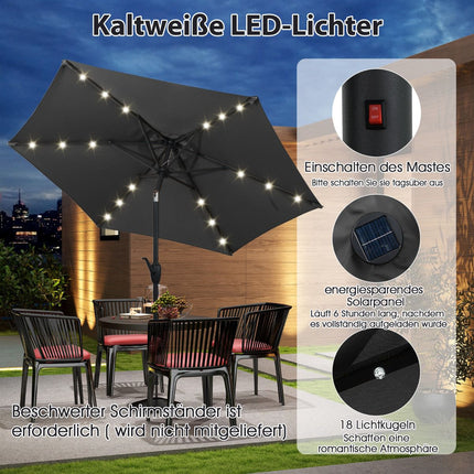Zahradní slunečník 230 cm se solárními LED světly a klikou