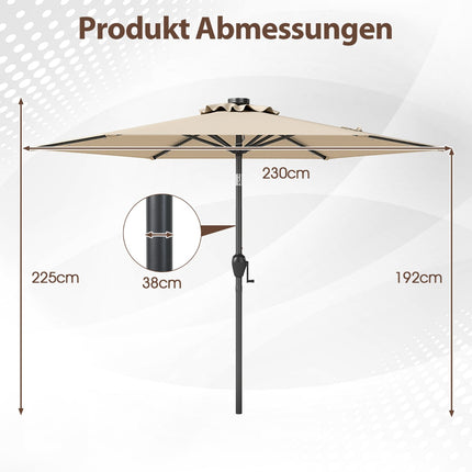 Zahradní slunečník 230 cm se solárními LED světly a klikou