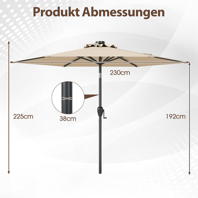 Zahradní slunečník 230 cm se solárními LED světly a klikou