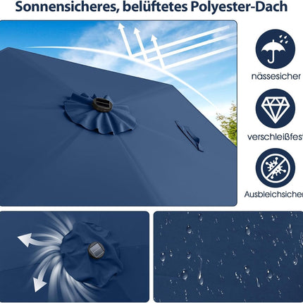 Zahradní slunečník 230 cm se solárními LED světly, tmavě modrý