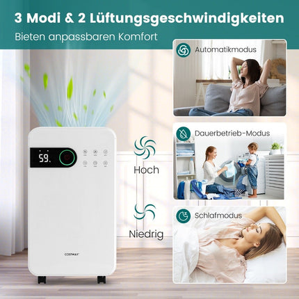 Odvlhčovač vzduchu 2.3L s nočním režimem, mobilní odvlhčovač do domu i sklepa, 24hodinový časovač
