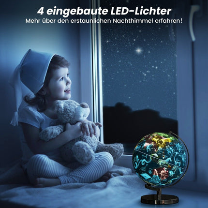 Ø 23 cm illuminated globe with metal base & light & English geographical map & constellation map