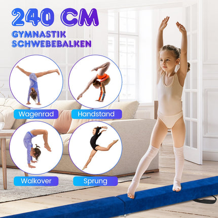 Skládací gymnastická kladina 240 cm – modrá, přenosná