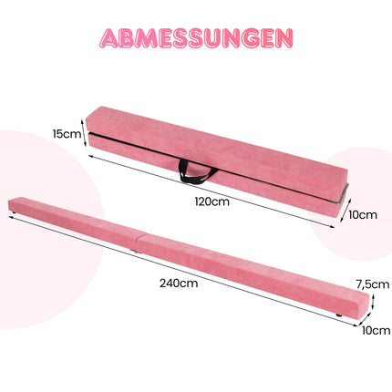 Skládací gymnastická kladina 240 cm se semišovým potahem, růžová