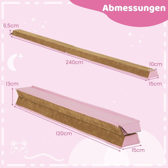 Dětská kladina 240 cm s madlem na přenášení a semišovým potahem, skládací, růžová
