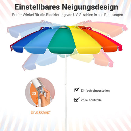 Plážový slunečník 243cm, hliníkový naklápěcí zahradní slunečník – barevný
